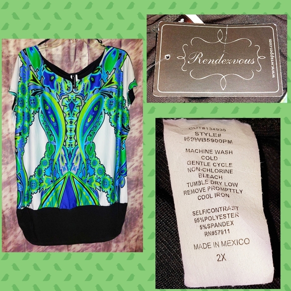 Rendezvous Tops - Rendezvous brand Blue/Grn/Blk/Wht Colorblock Paisley Knit Tunic Top Sz 2X(18/20)